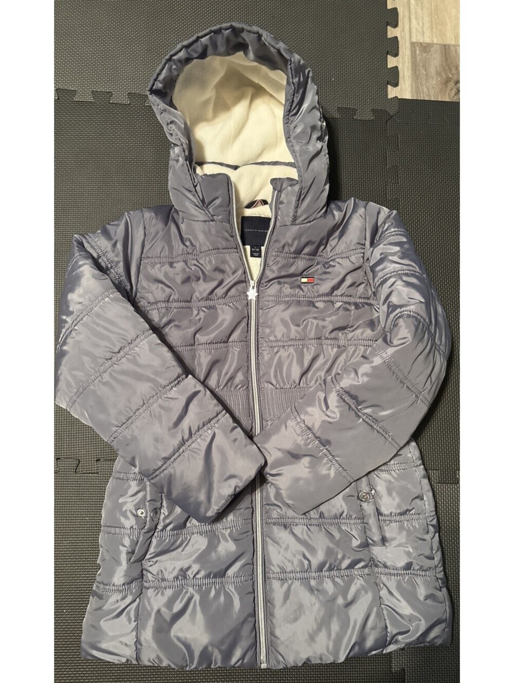 Tommy Hilfiger Girl's Hooded Quilted Puffer Jacket Coat Gray Size Large (12-14)